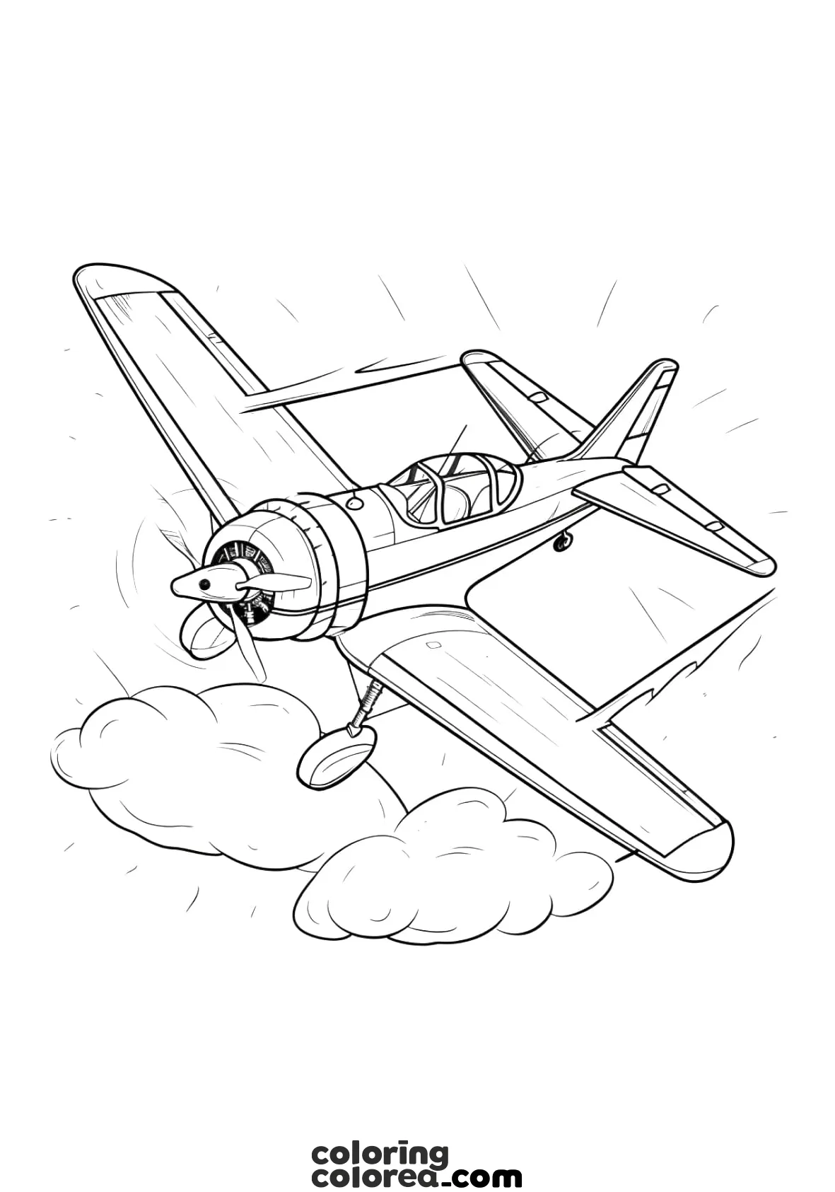 Dibujo para colorear de una avioneta en vuelo