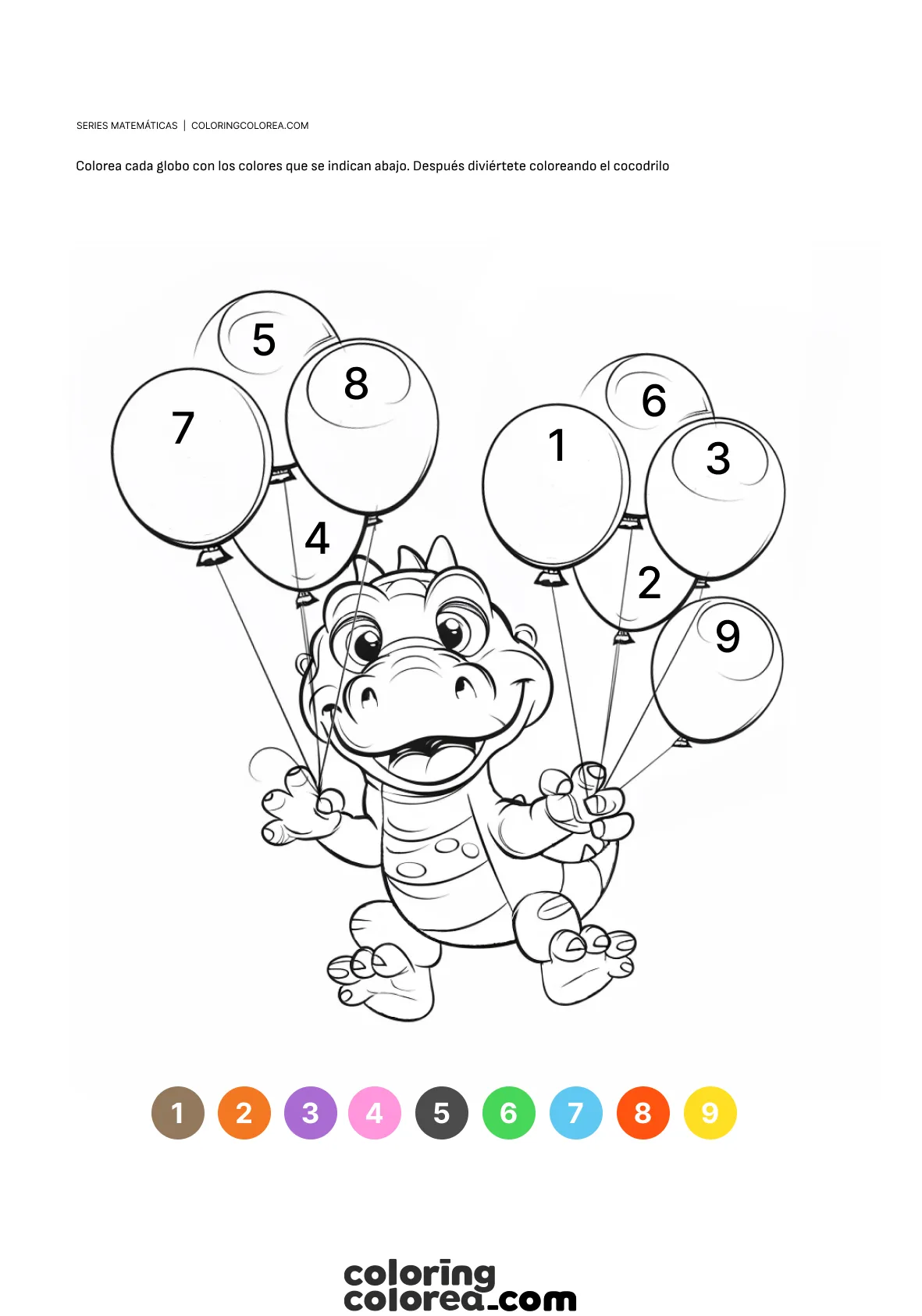 Ficha educativa gratuita. Colorea cada globo con su color correspondiente