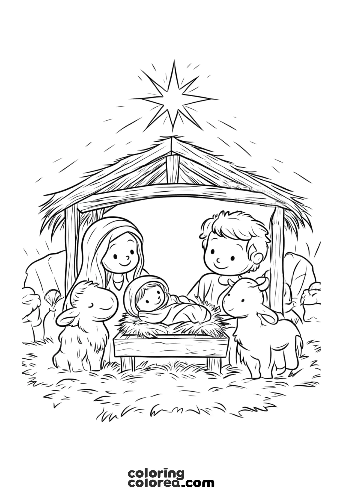 Dibujo para colorear del portal de Belén en el Nacimiento de Jesús