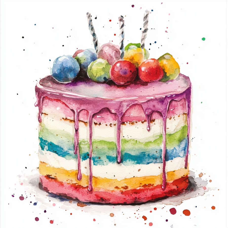 Dibujo de una tarta en varias capas y colores