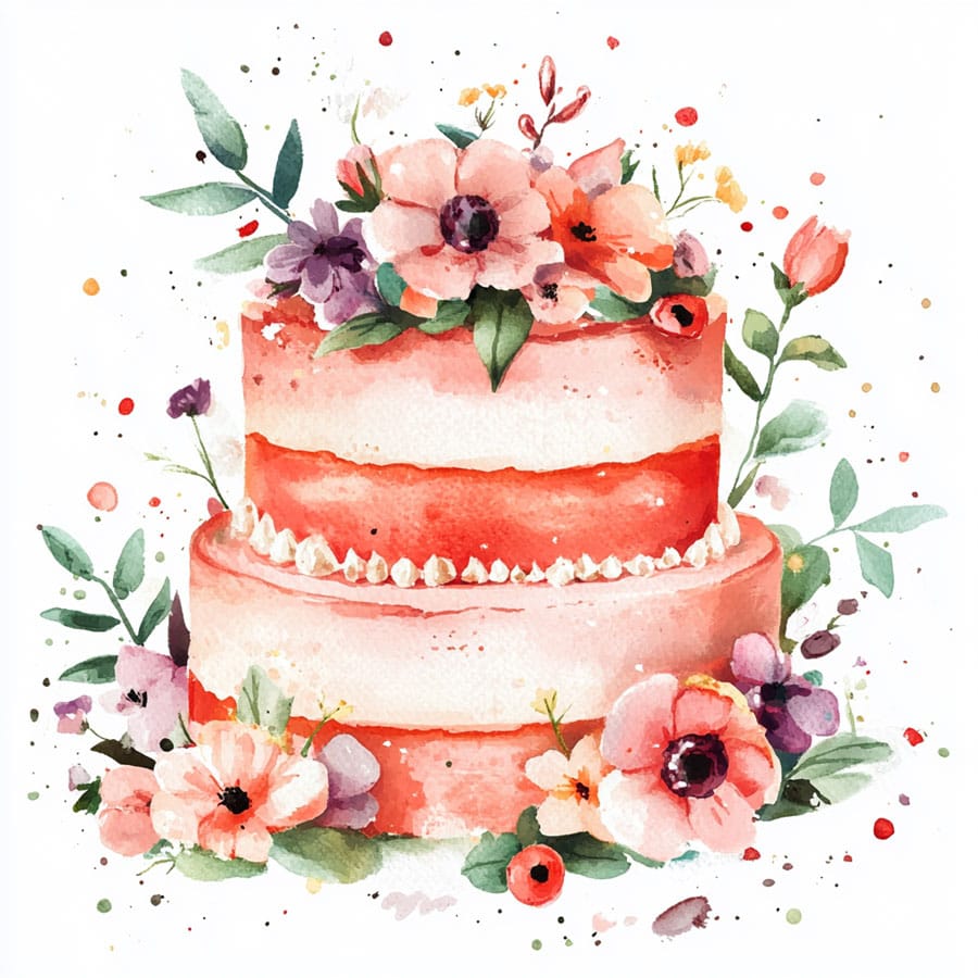Dibujo simple de una tarta con adornos florales
