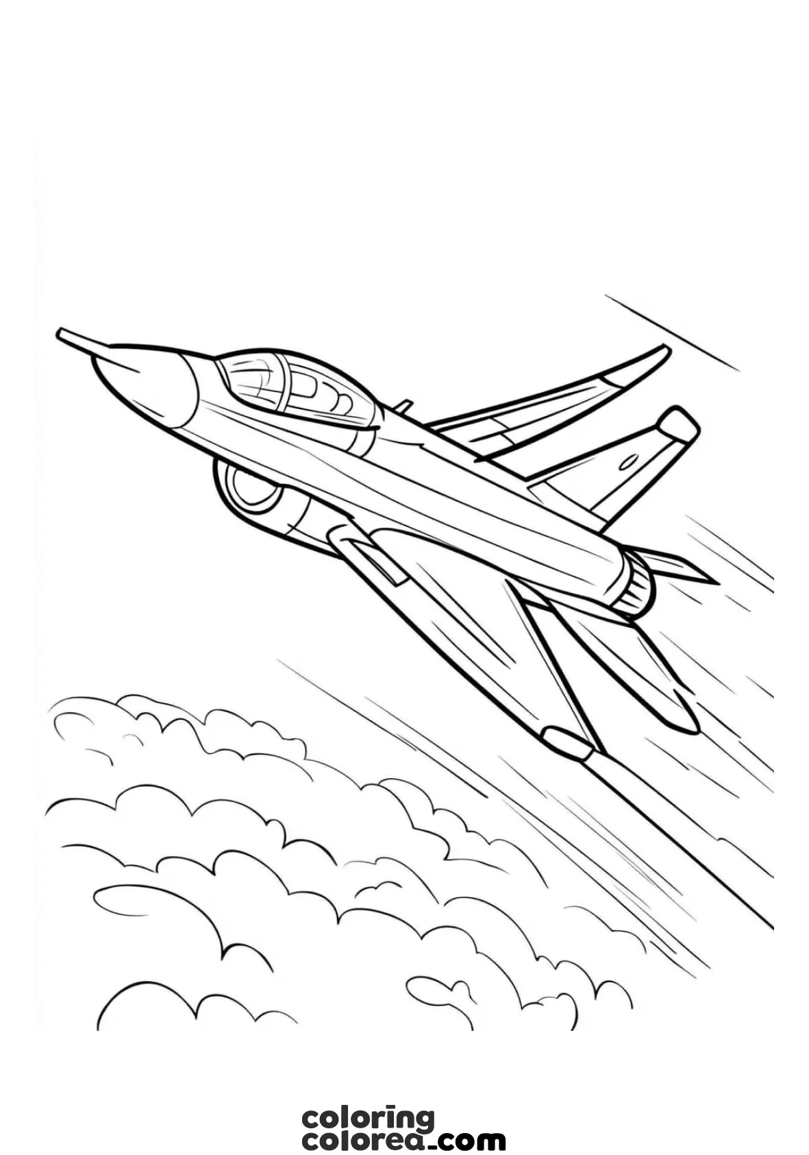 Dibujo para colorear de un avión militar tipo caza
