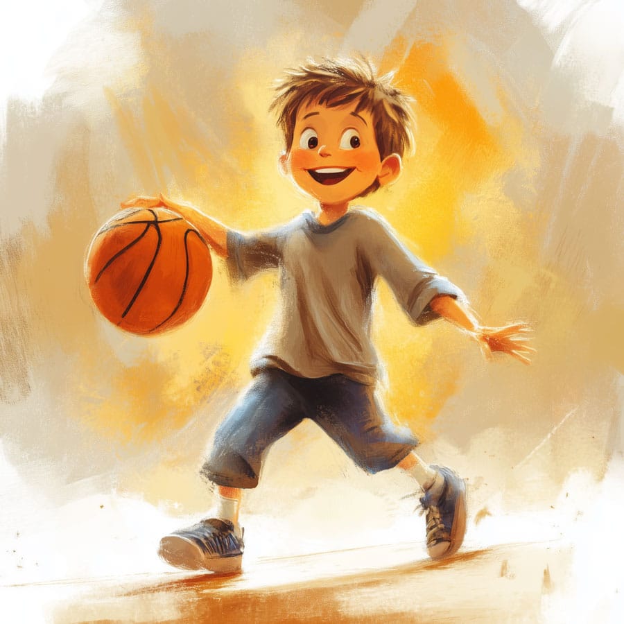 Ilustración de un niño jugando al basket