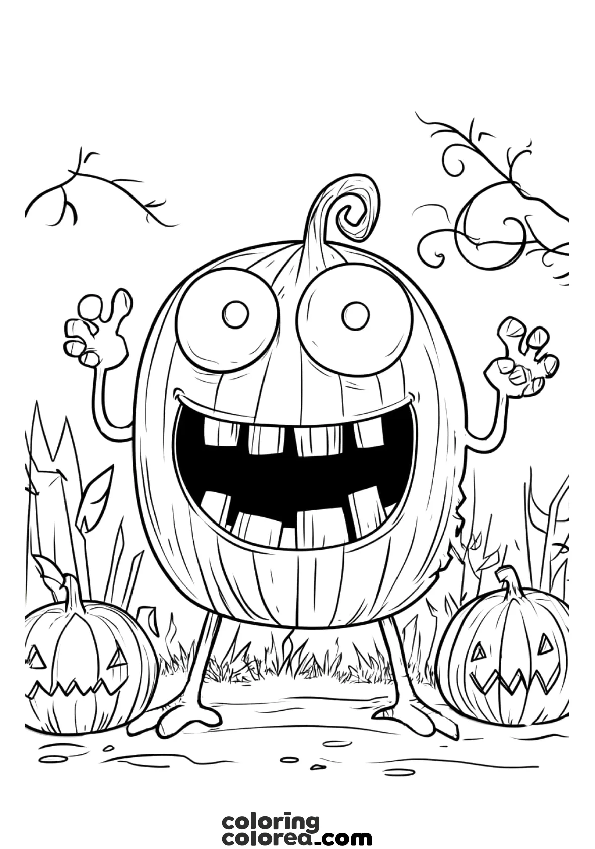 Dibujo para colorear de una 
divertida y loca calabaza de Halloween