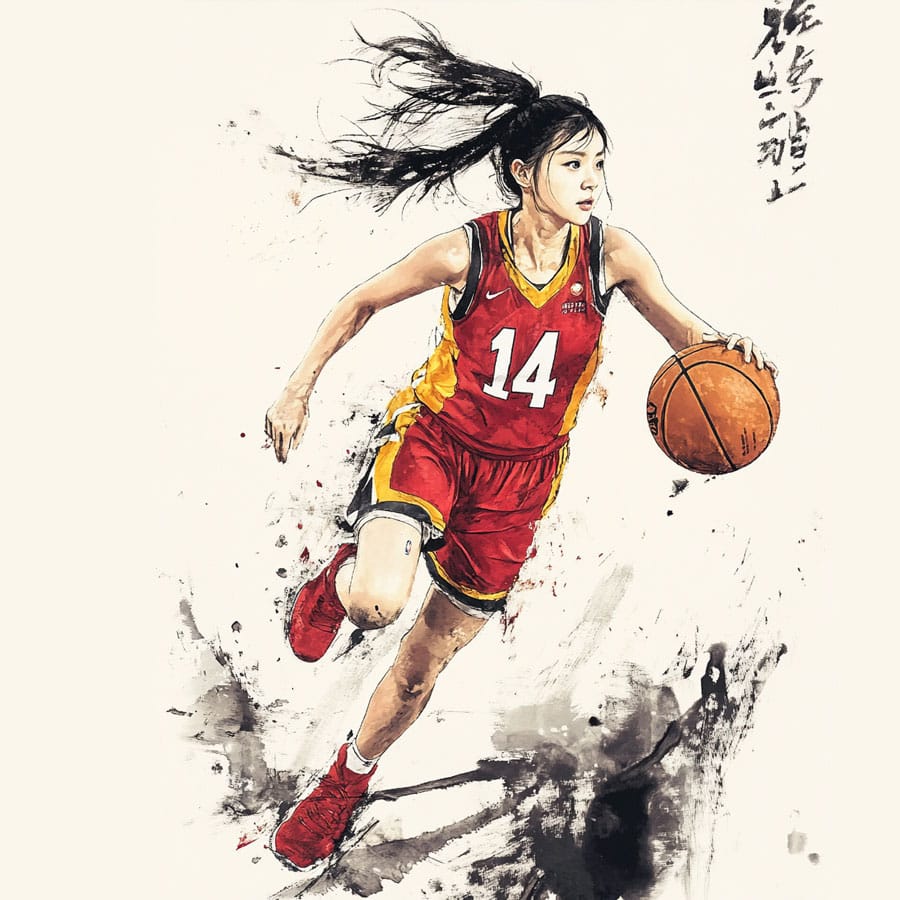 Dibujo de una jugadora de baloncesto asiática