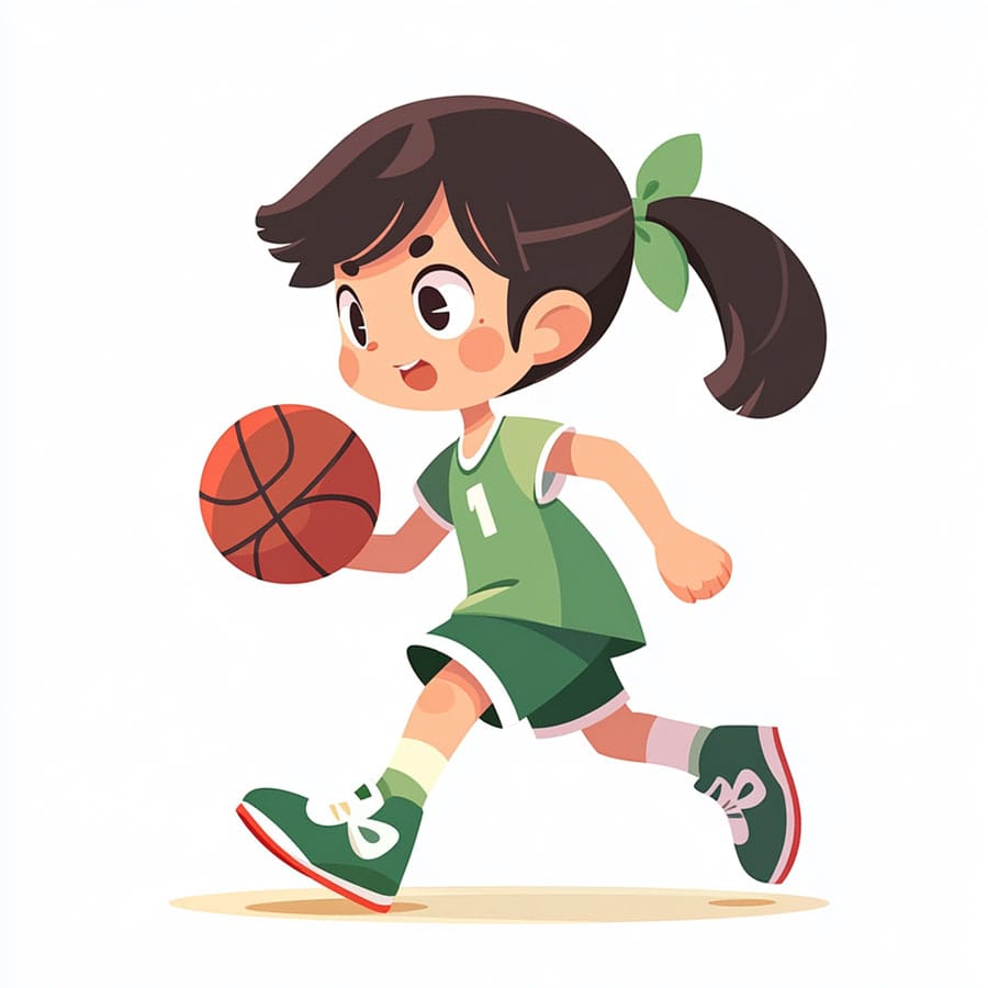 Dibujo de una niña jugando al basket