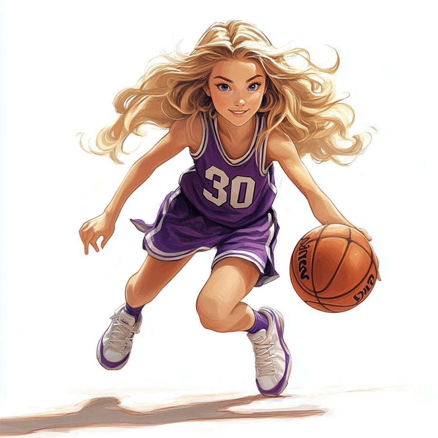 Dibujo de una chica jugando a baloncesto