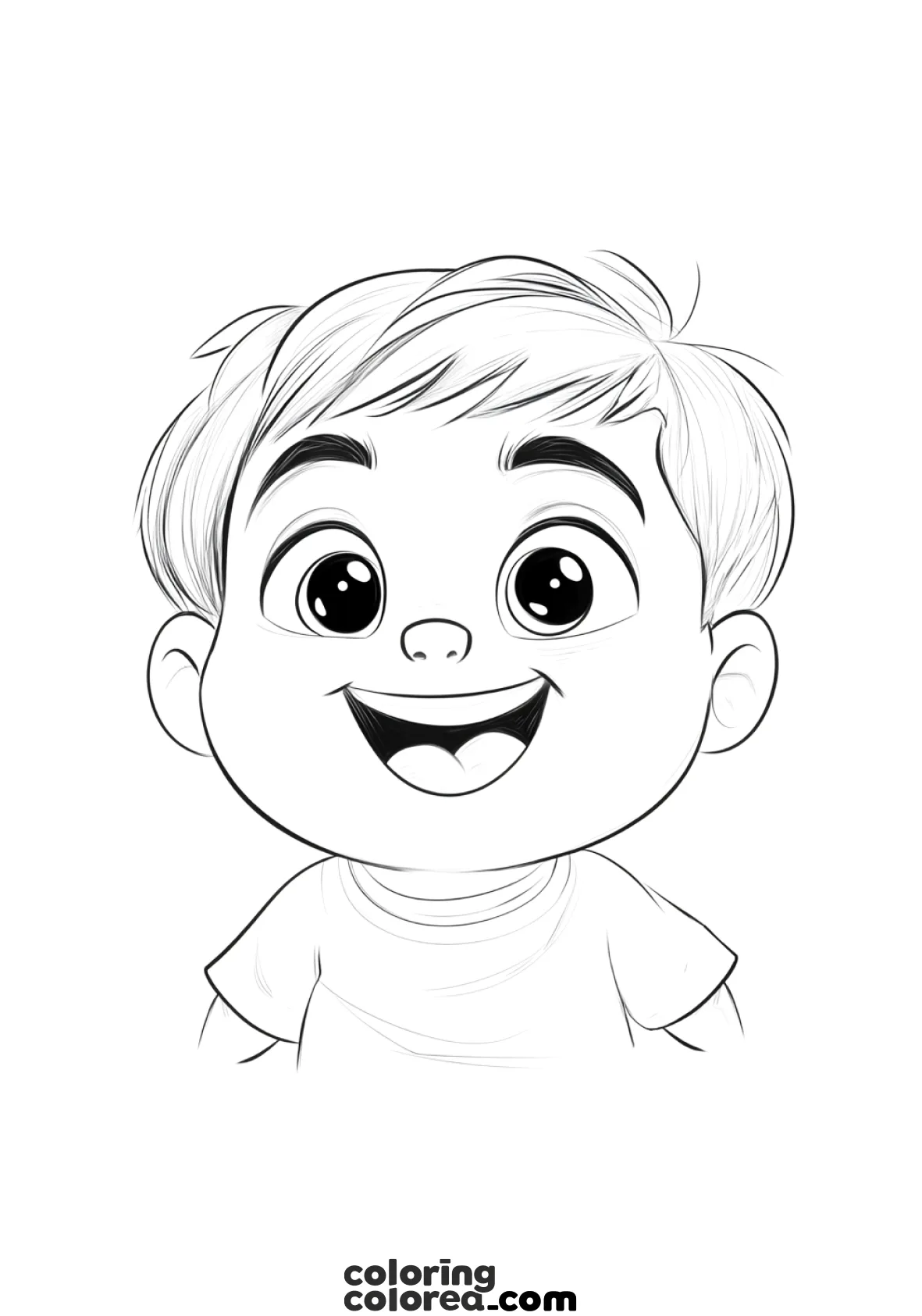 Dibujo para colorear de un niño sonriente. Identificamos las emociones: Alegría, felicidad
