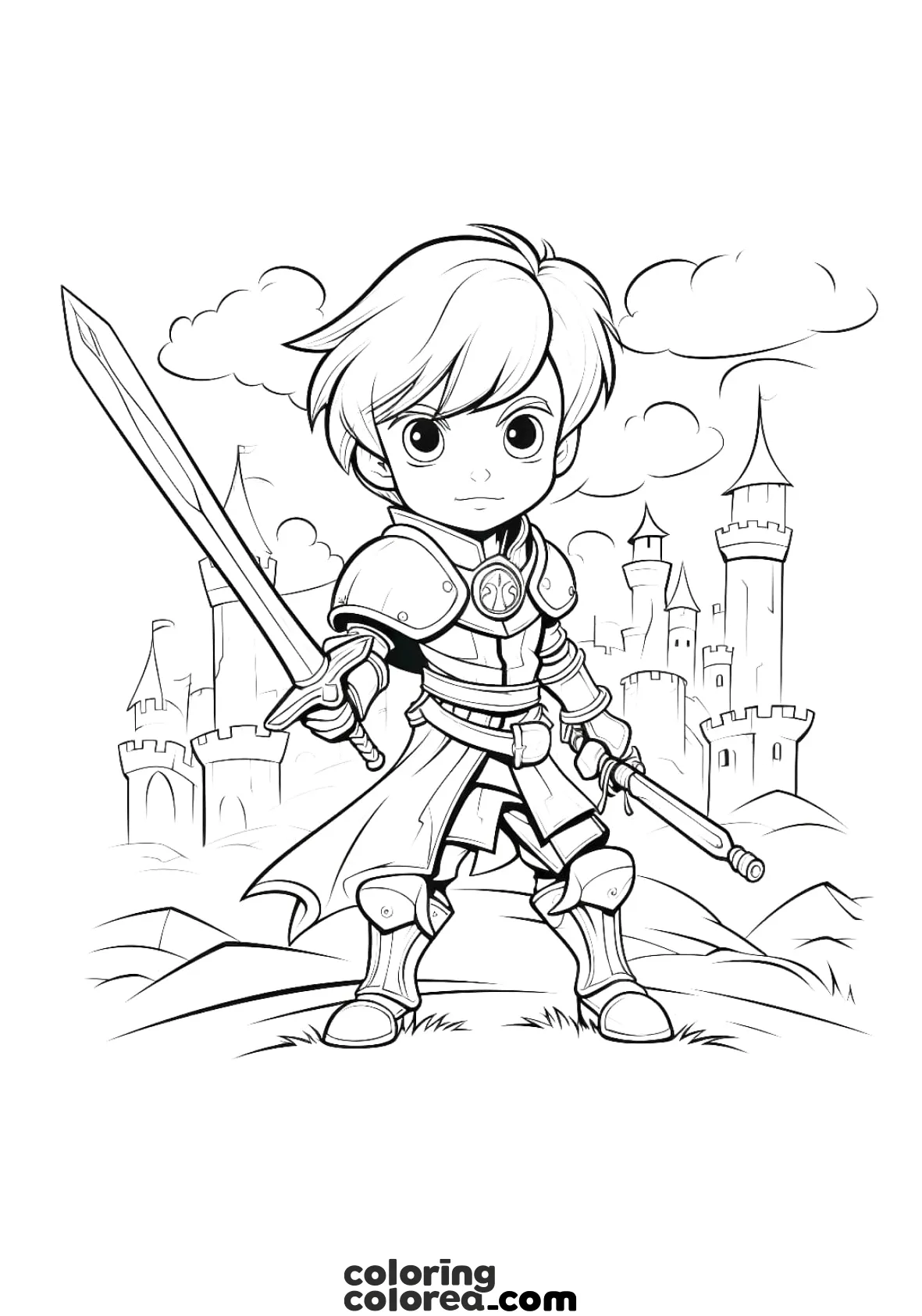 Dibujo para colorear de un caballero medieval