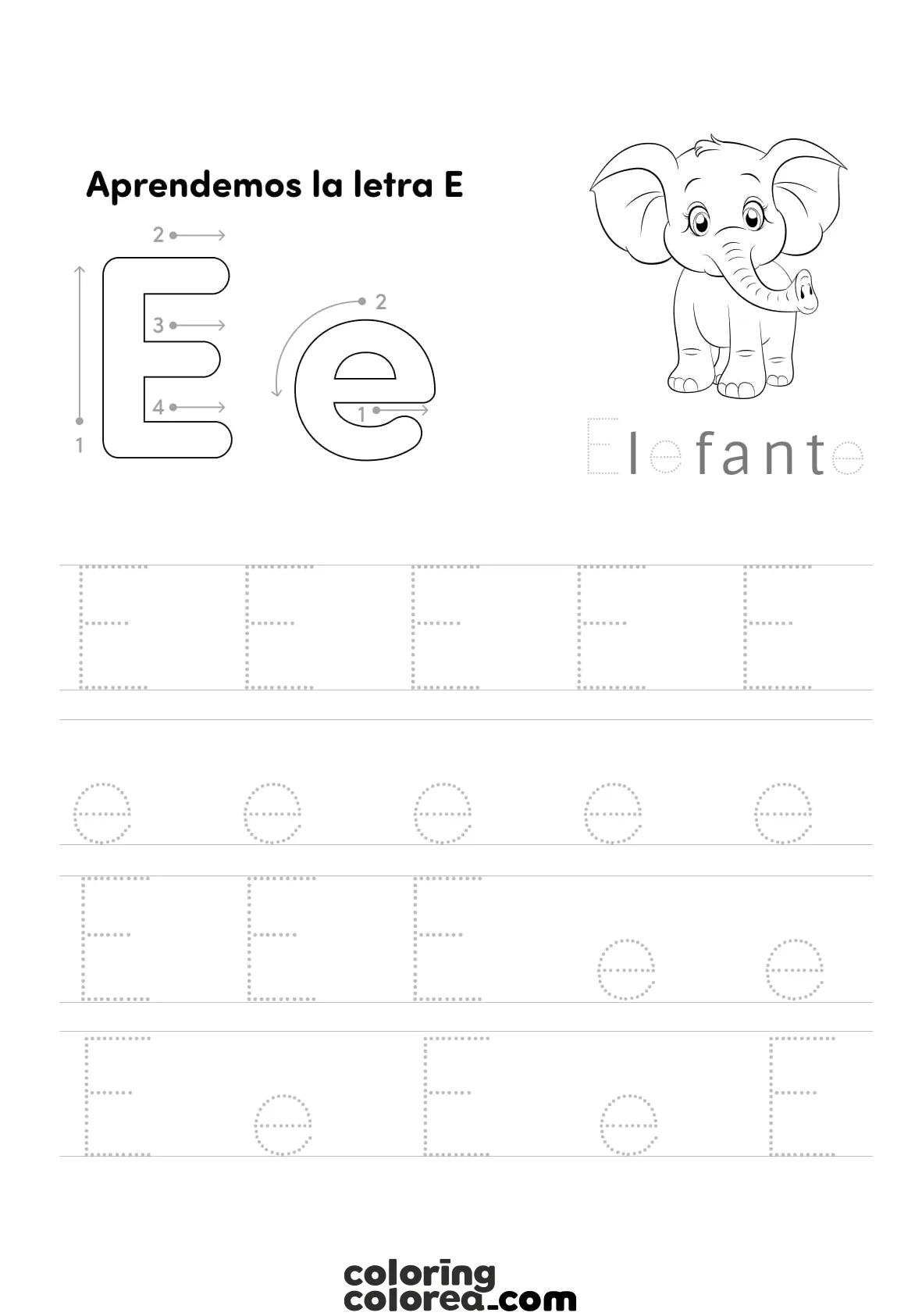 Ficha educativa. Aprendemos la letra E