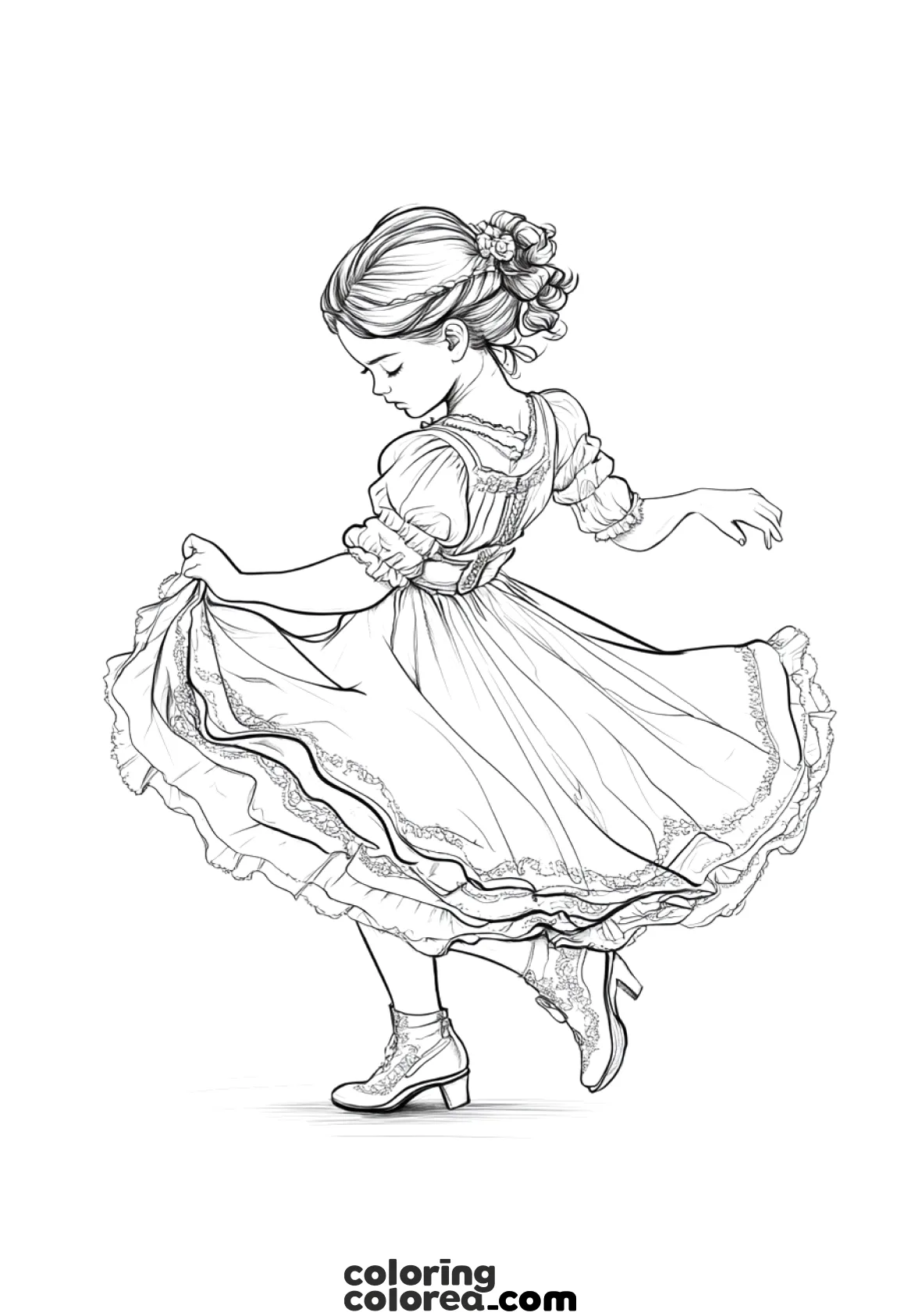 Dibujo para colorear de una niña en un baile folclórico