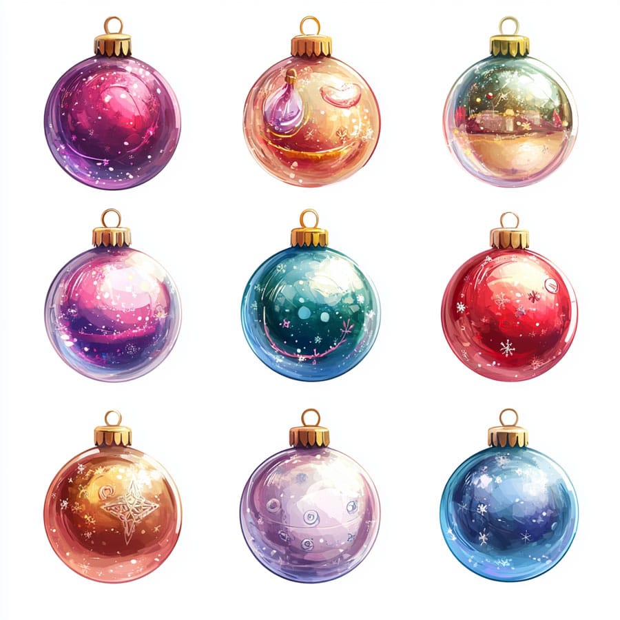 Dibujo de varias bolas de Navidad