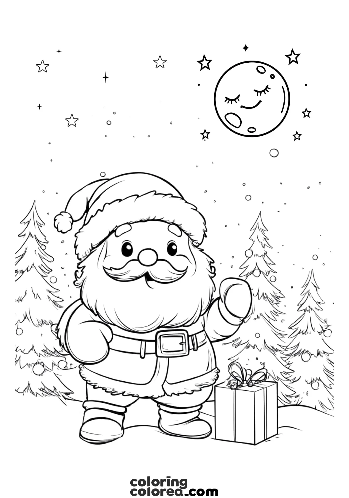 Dibujo para colorear de Papá Noel en Nochebuena