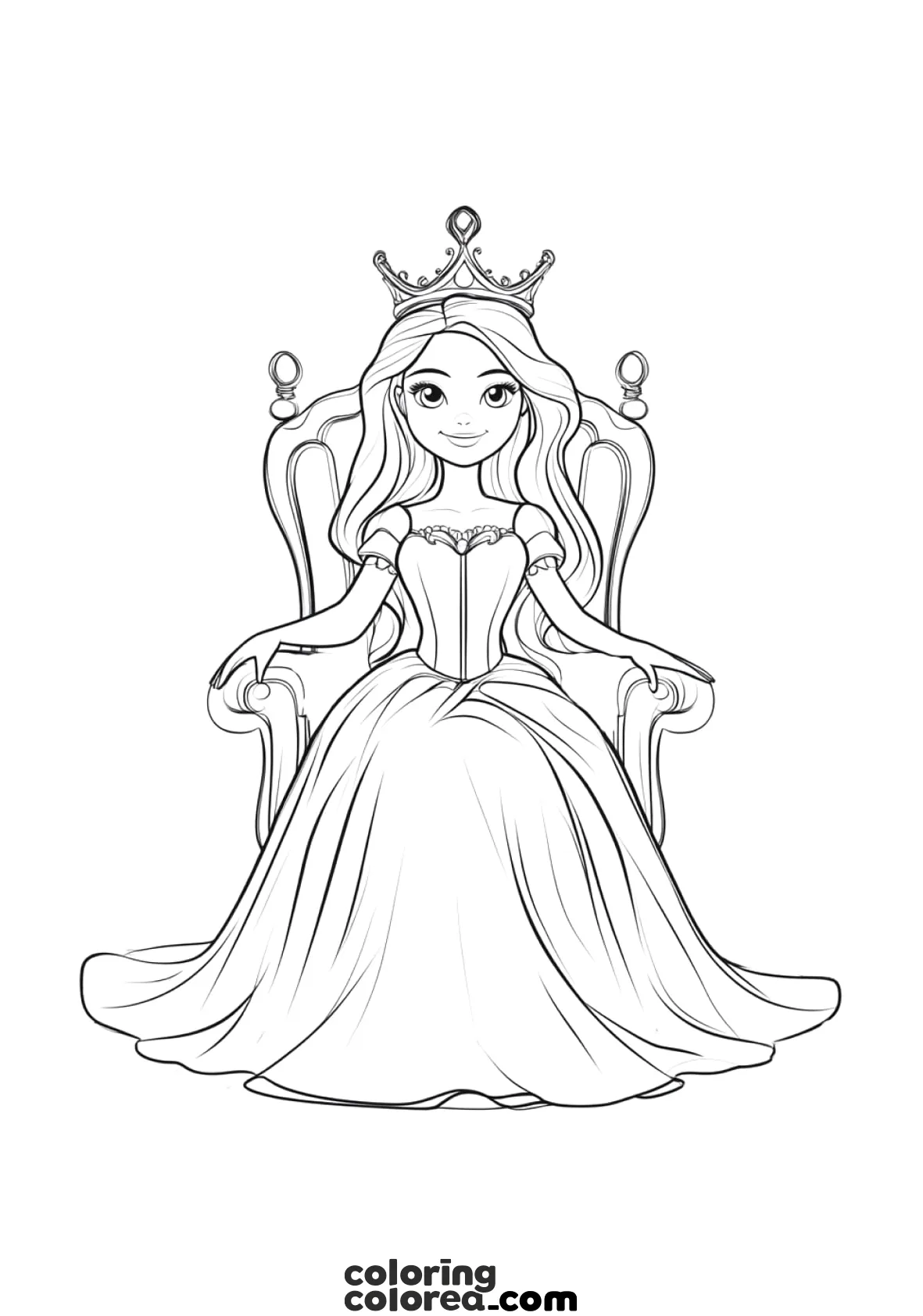 Dibujo para colorear de la princesa sentada en el trono