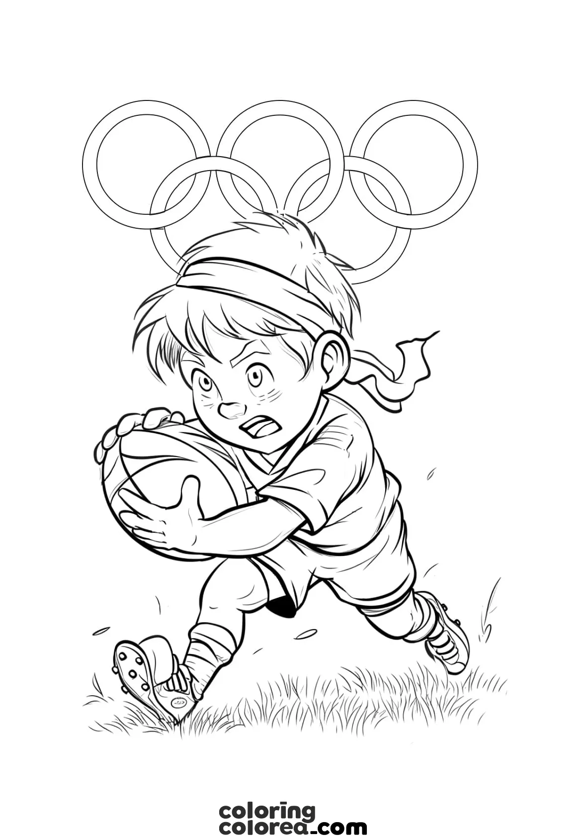 Dibujo para colorear de un niño jugando a rugby