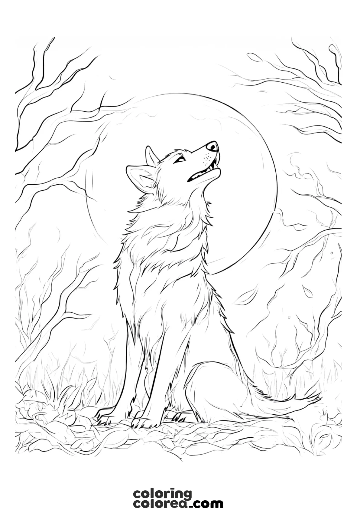 Dibujo para colorear de un lobo aullando