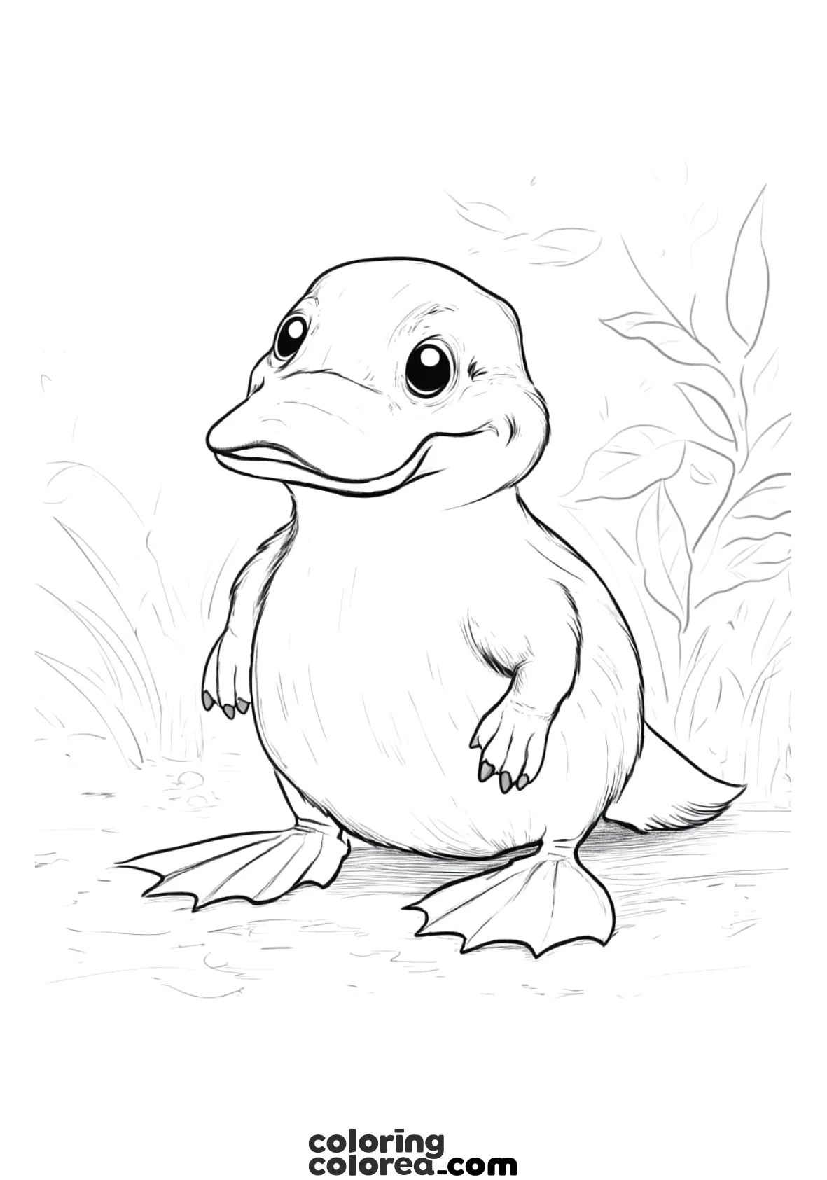Dibujo para colorear de un ornitorrinco fuera del agua