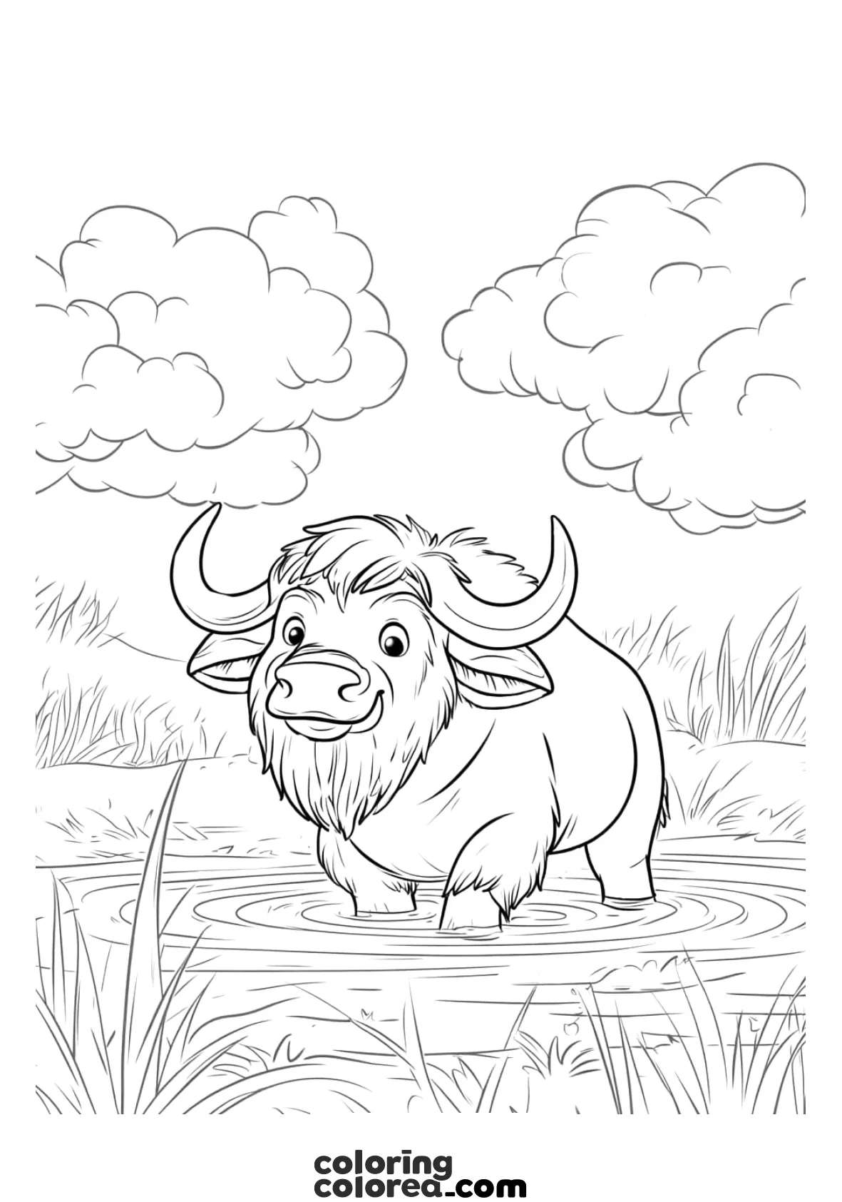 Dibujo para colorear de un búfalo salvaje