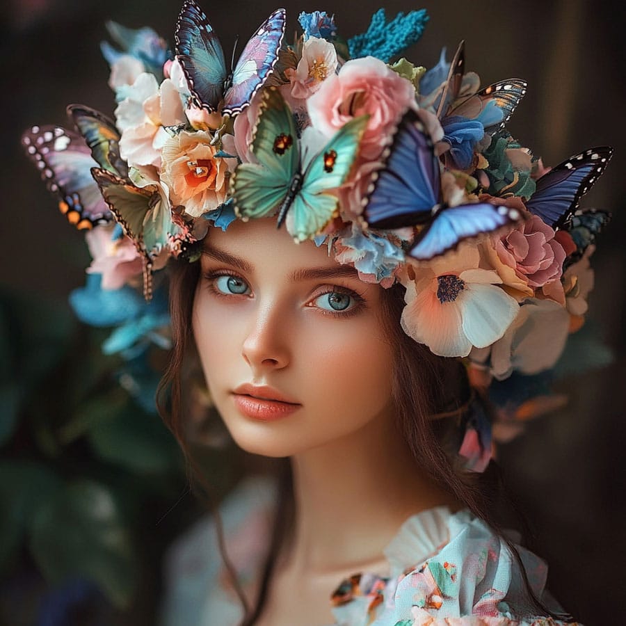 Precioso peinado creativo inspirado en mariposas generado con Inteligencia Artificial