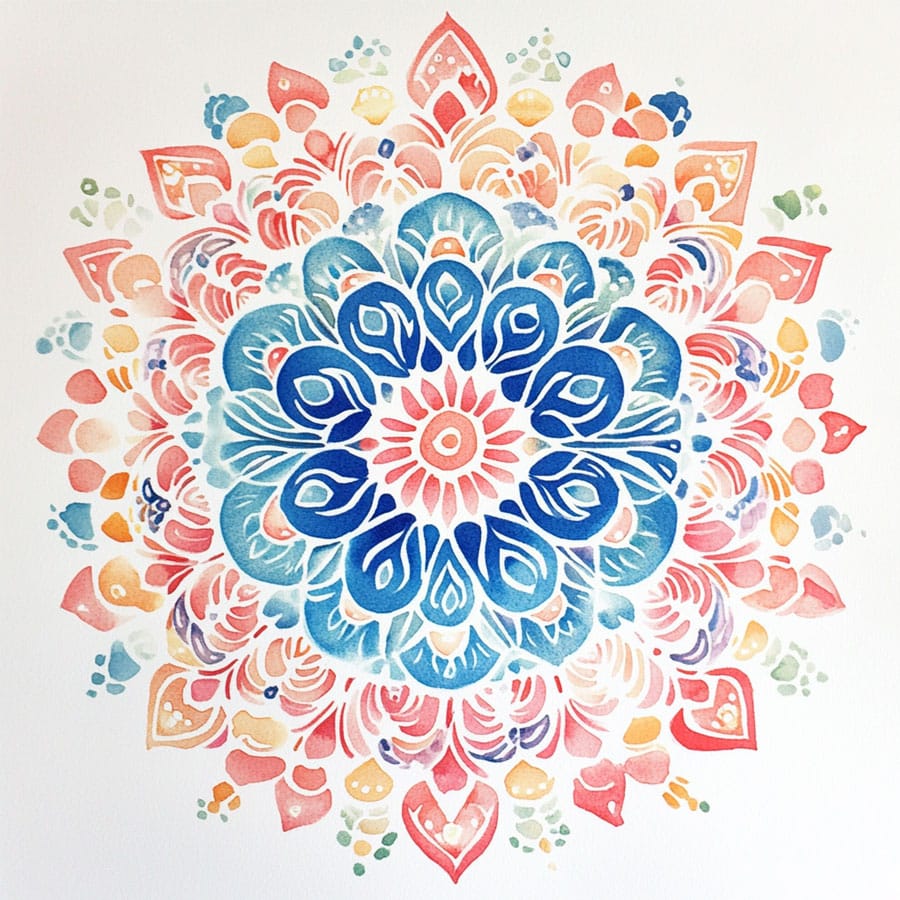 Colorido mandala coloreado con acuarelas