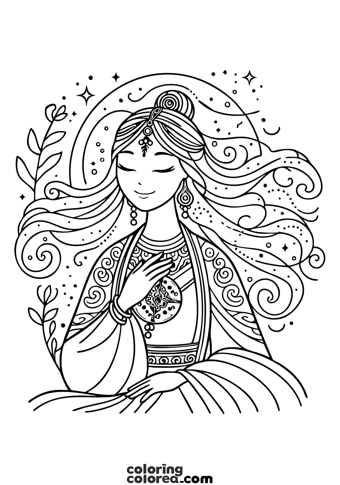 Ilustración relajante para colorear. Armonía y espíritu