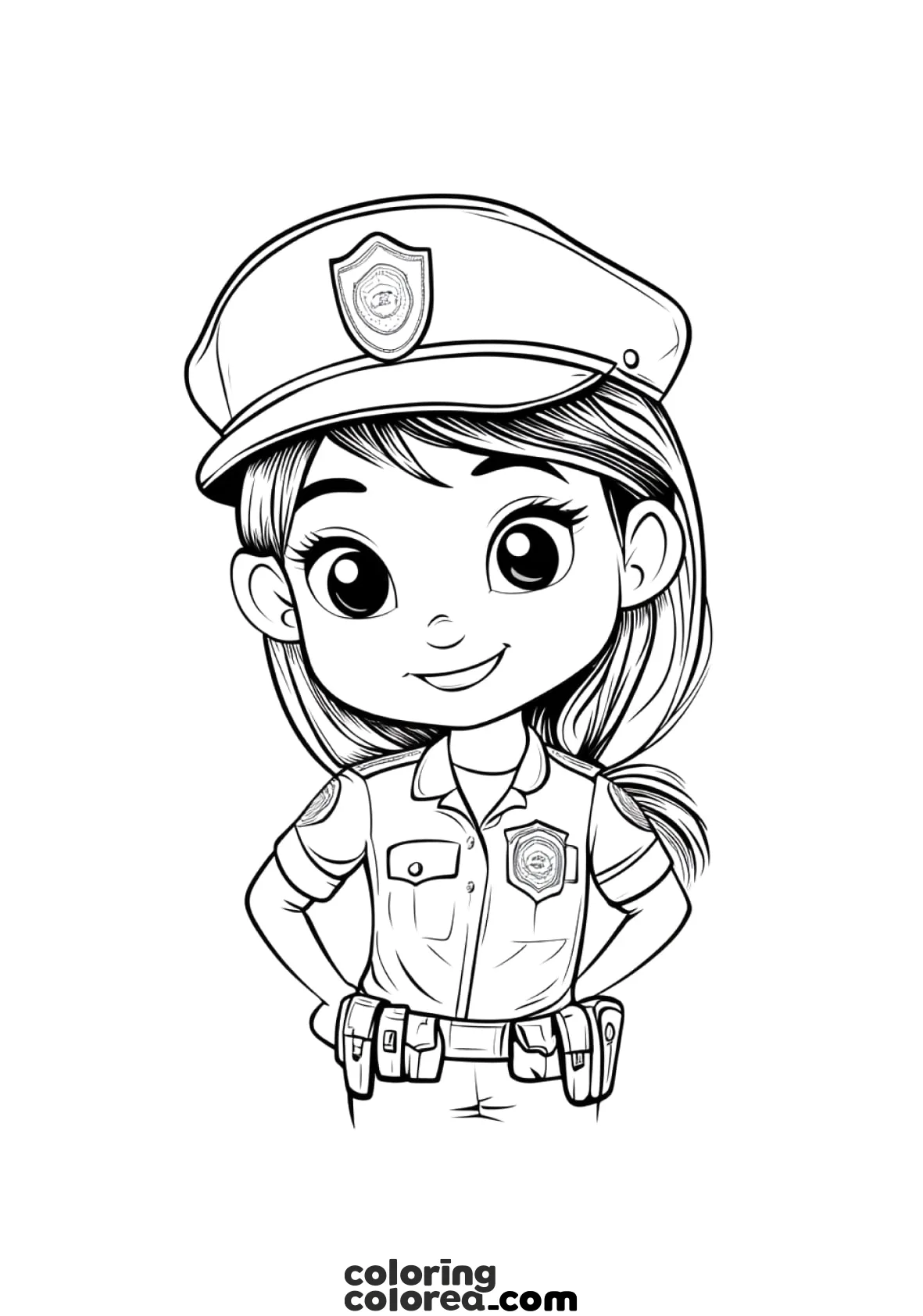 Dibujo para colorear sobre las profesiones. De mayor quiero ser Policía