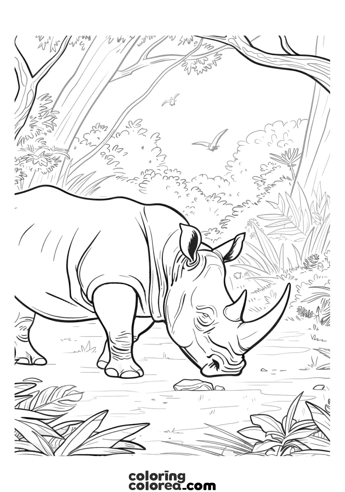 Dibujo para colorear de un rinoceronte adulto