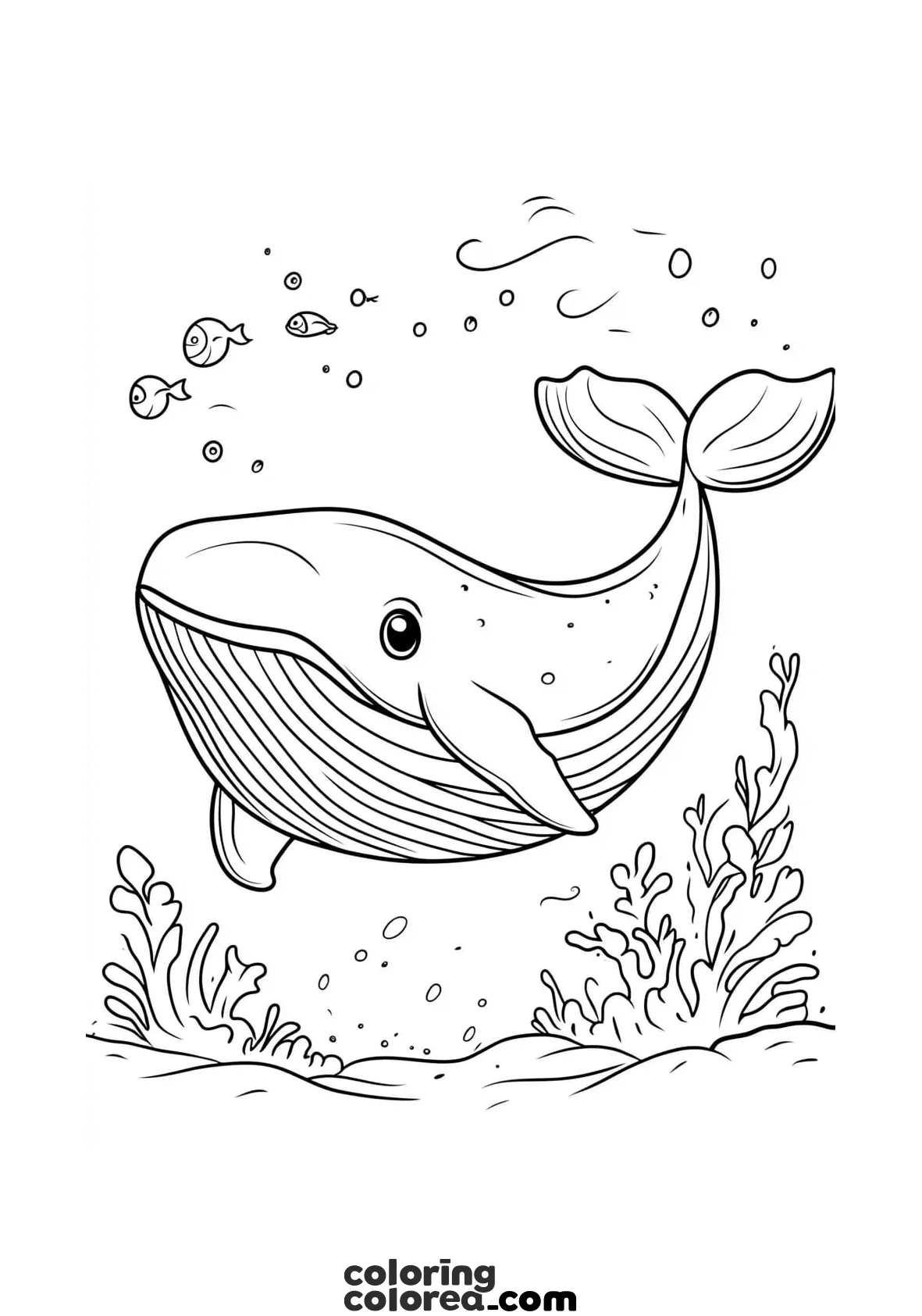 Dibujo para colorear de una ballena en el lecho marino