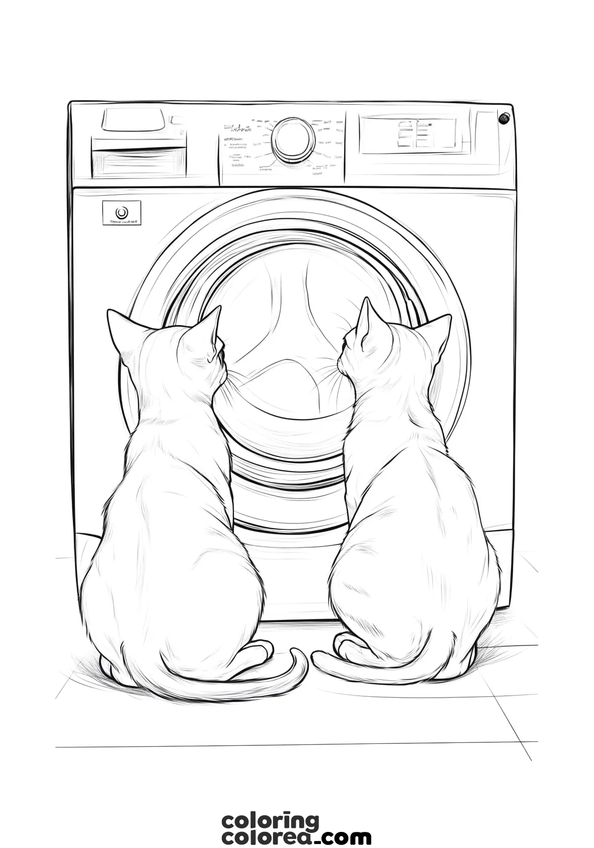 Dibujo para colorear gratis de dos gatos mirando la lavadora