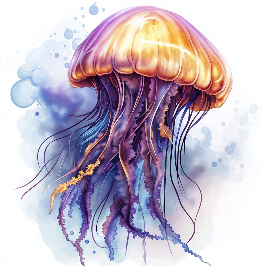 Dibujo con acuarelas de una medusa