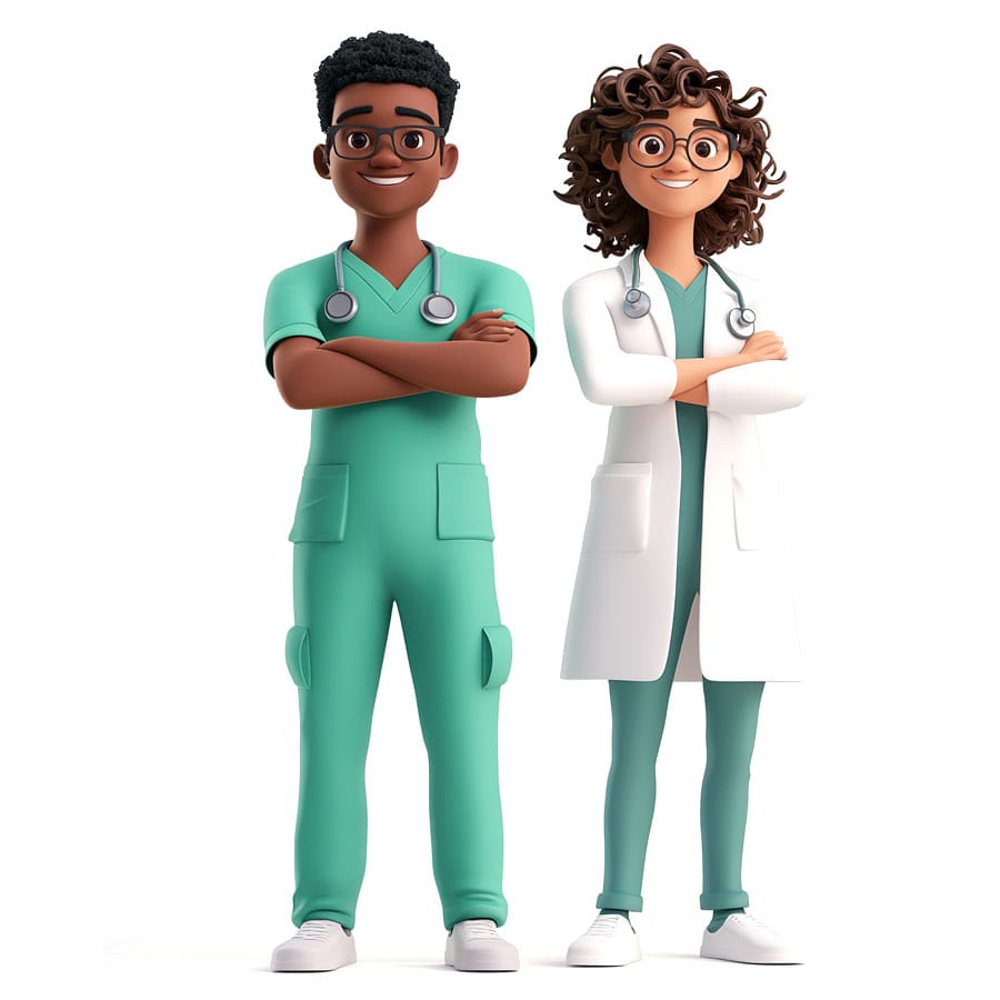 Dibujo en 3D generado por ordenador de dos médicos