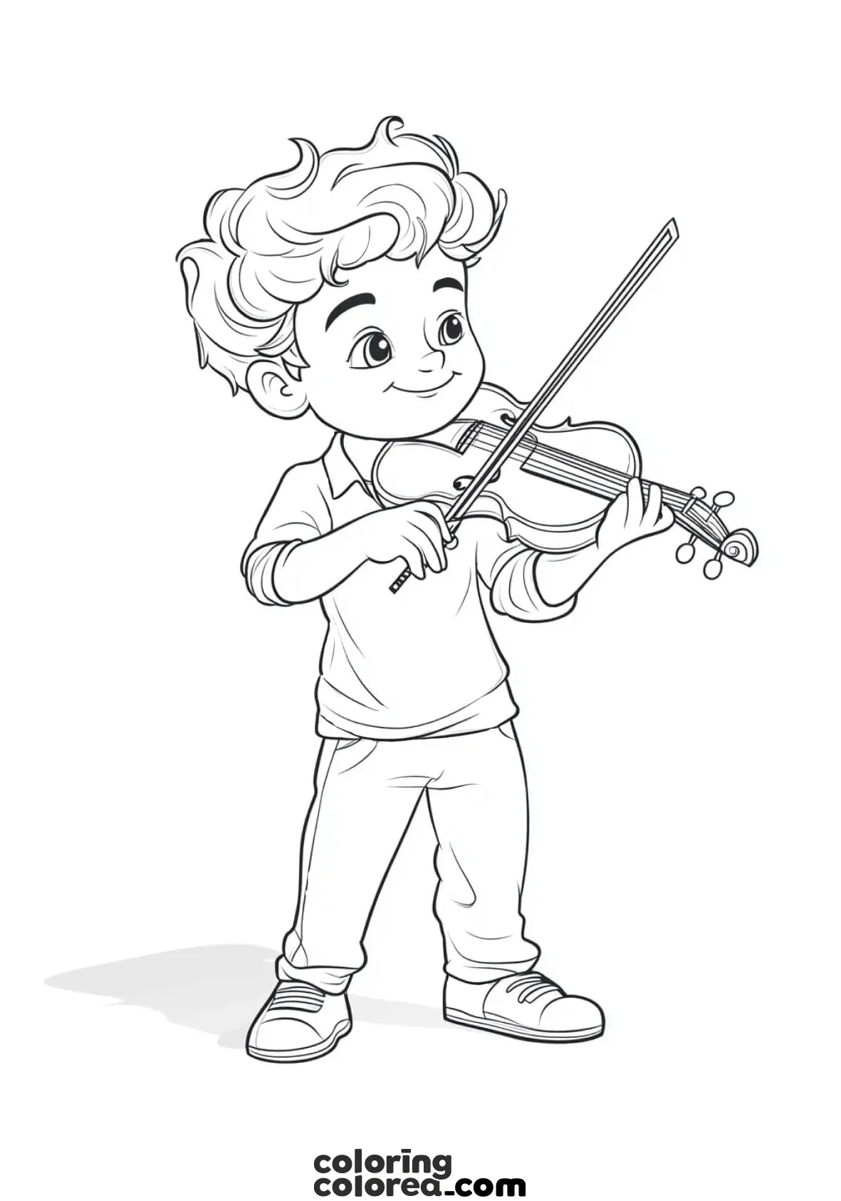 Dibujo para colorear de un niño tocando el violin