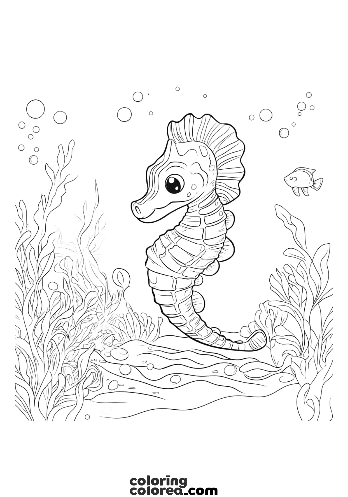 Dibujo para colorear gratis de un caballito de Mar