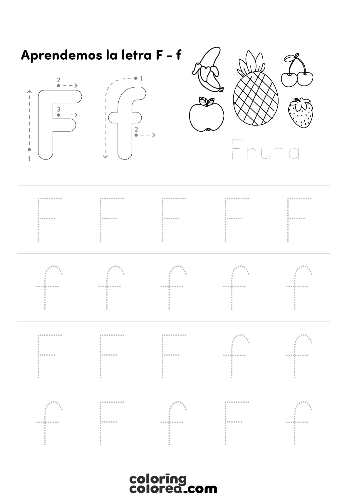 Ficha educativa. Aprendemos a trazar la letra f mayúscula y minúscula.