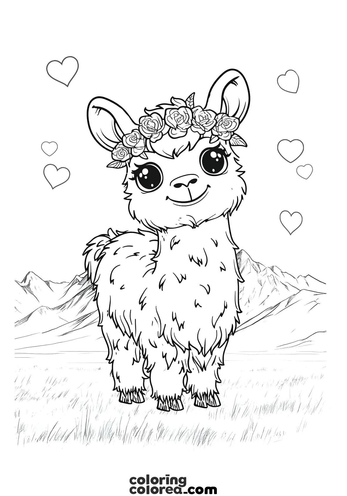 Dibujo para colorer de una adorable llama