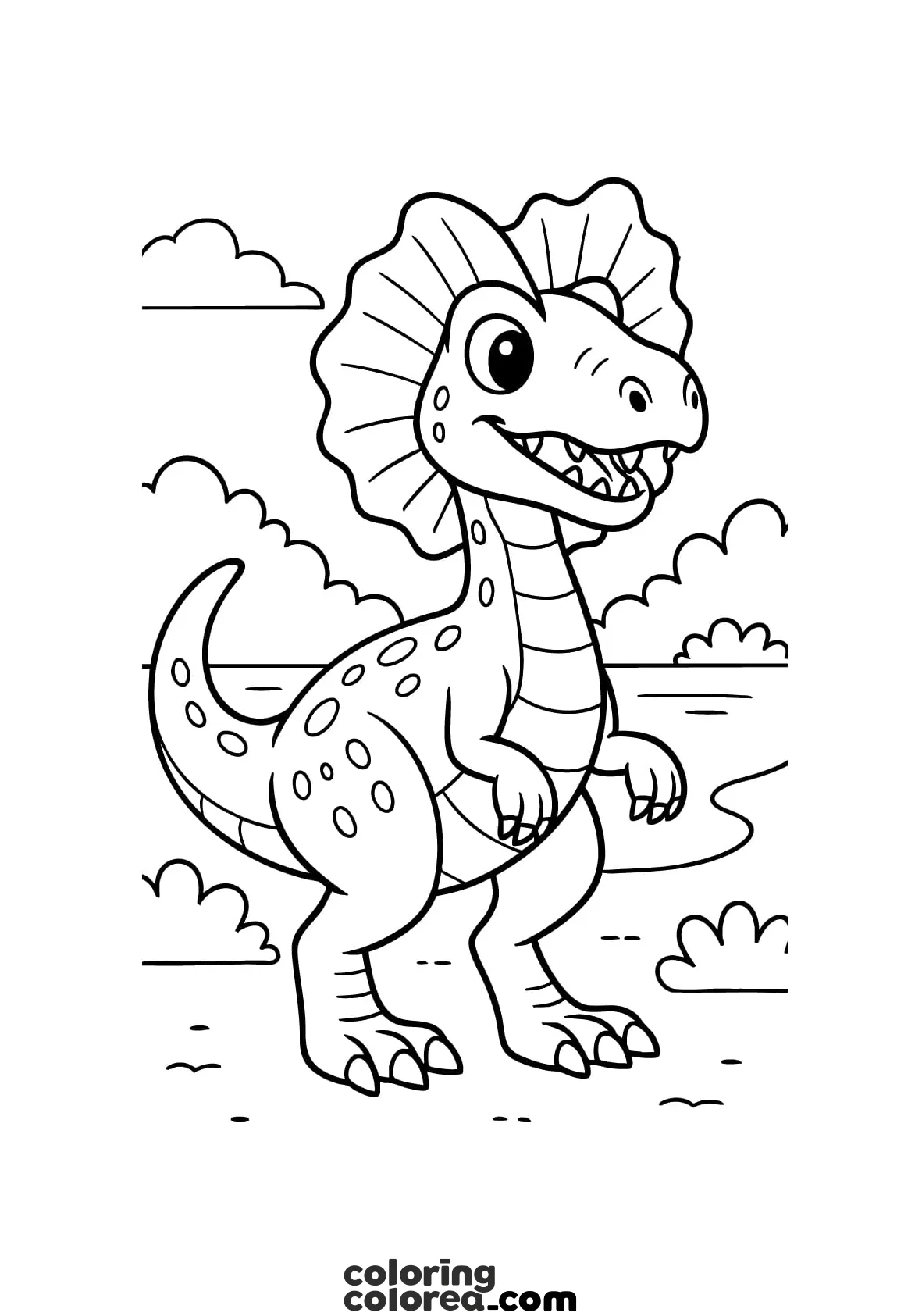 Dibujo para colorear de un dinosaurio Dilophosaurus