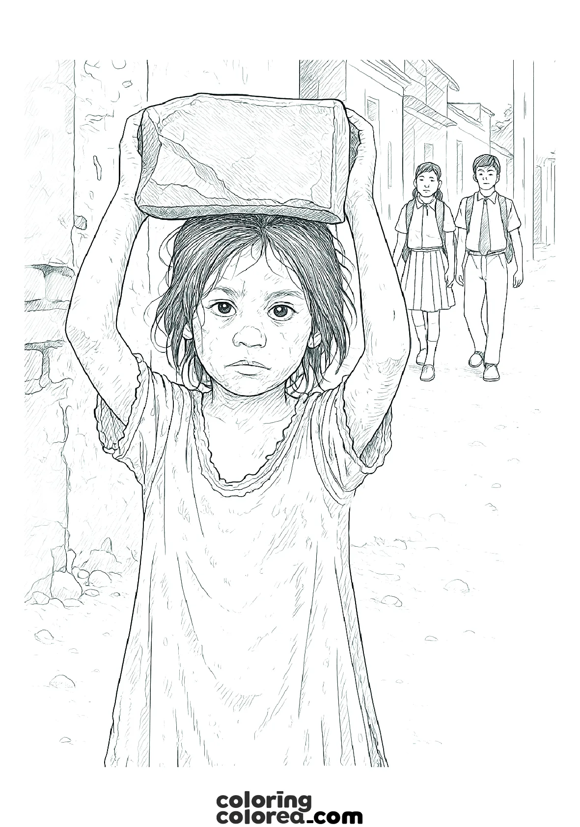 Dibujo para colorear y pensar sobre la realidad del trabajo infantil