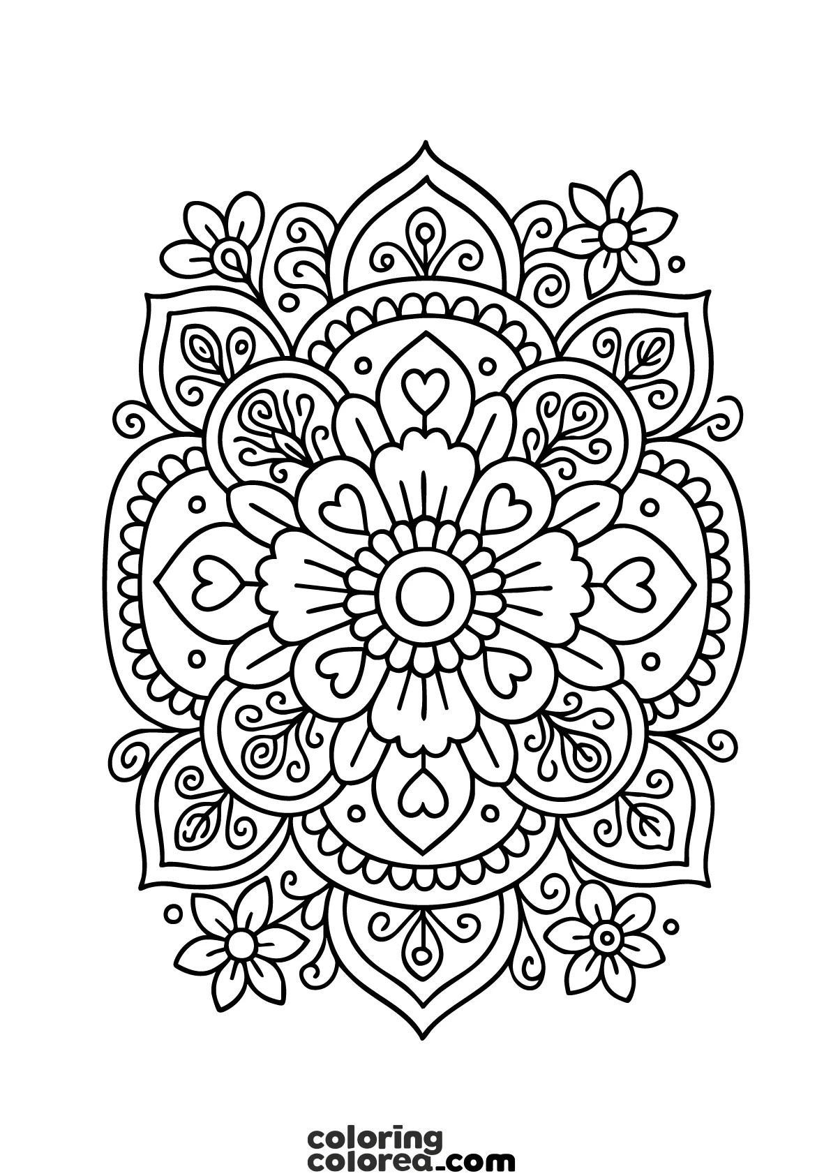 Dibujo para colorear de un mandala de inspiración floral