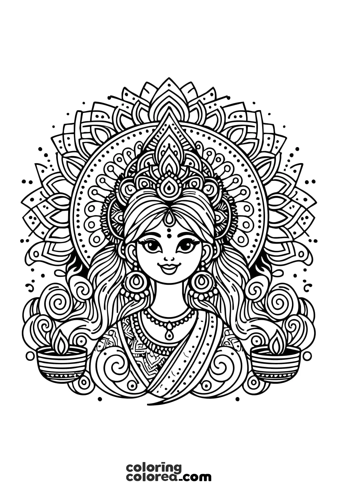 Dibujo para colorear gratis, mandala de inspiración hindú