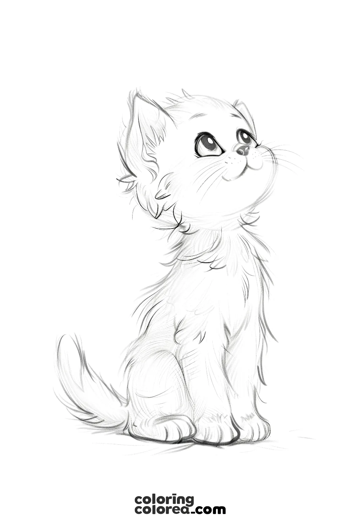 Adorable gatito para colorear gratis en una postura de expectación