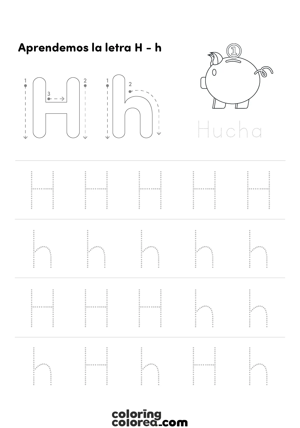 Ficha educativa. Aprendemos a trazar la letra H mayúscula y h minúscula.