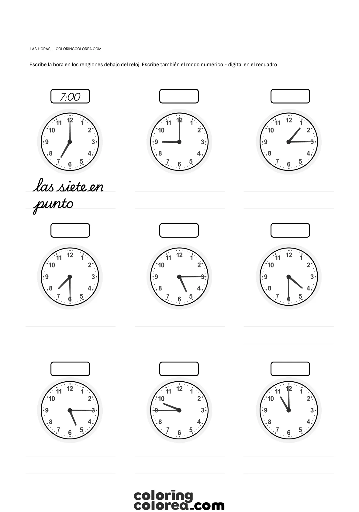 Recurso educativo gratuito para aprender a leer las horas del reloj
