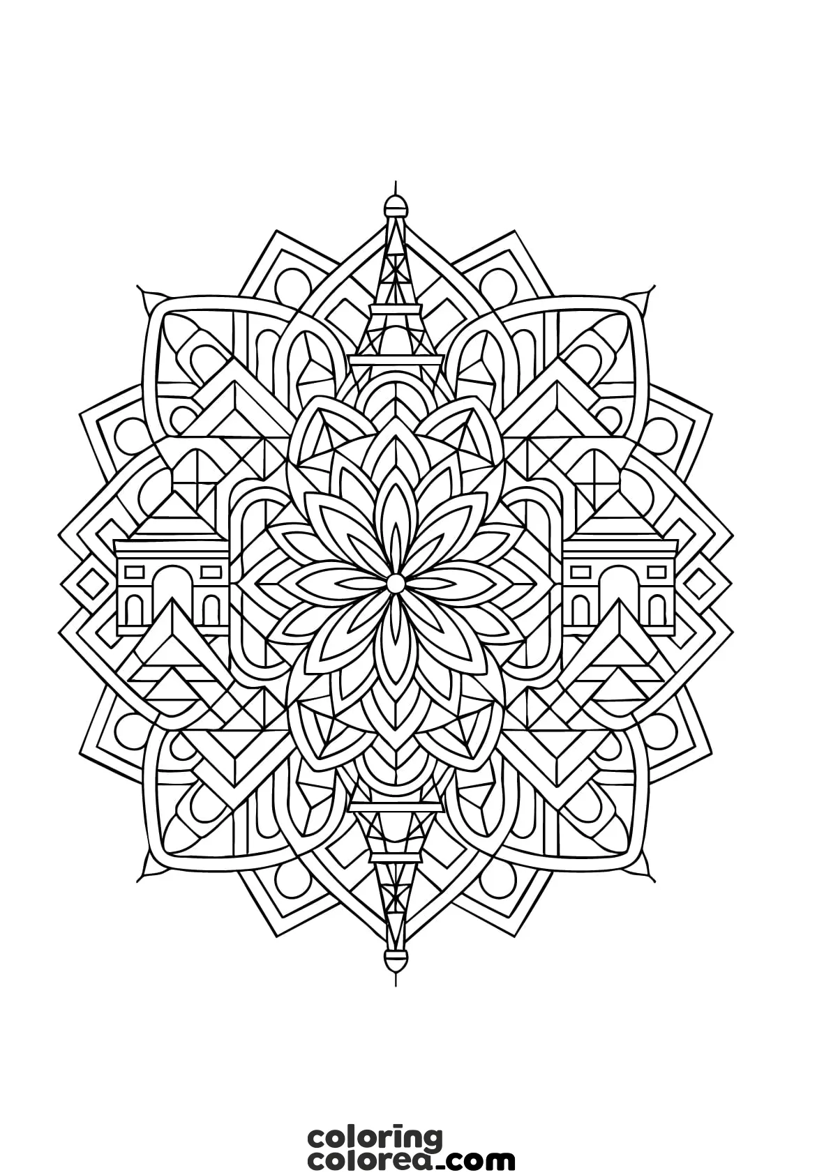 Dibujo de un Mandala para colorear gratis con inspiración en Paris