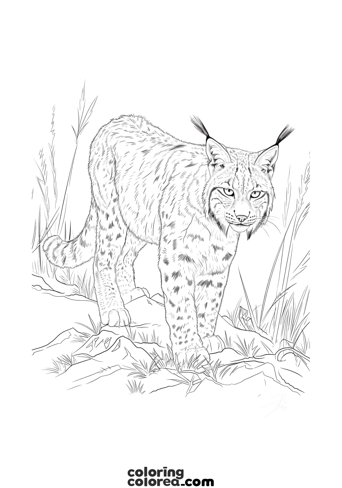 Dibujo para colorear de un lince. Animales en peligro de extinción