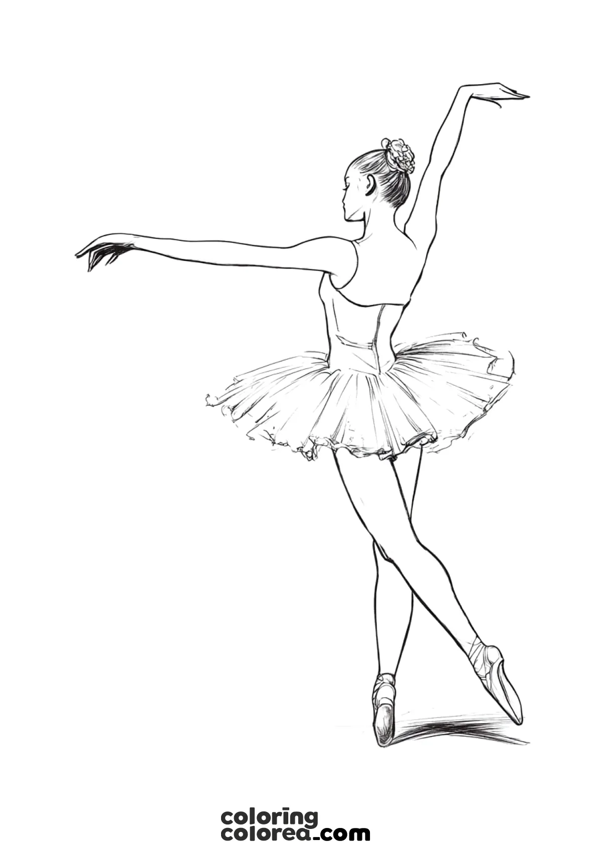 Dibujo para colorear de una bailarina de ballet clásico. Aprende a darle realismos paso a paso