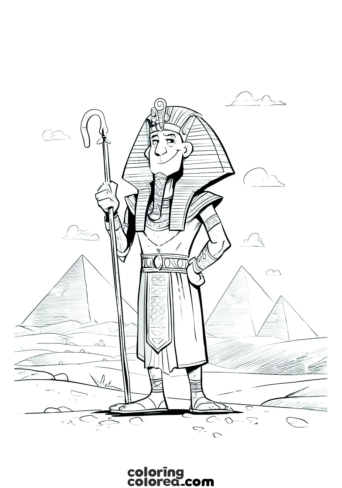 Dibujo caricaturesco para colorear de un Faraón de Egipto