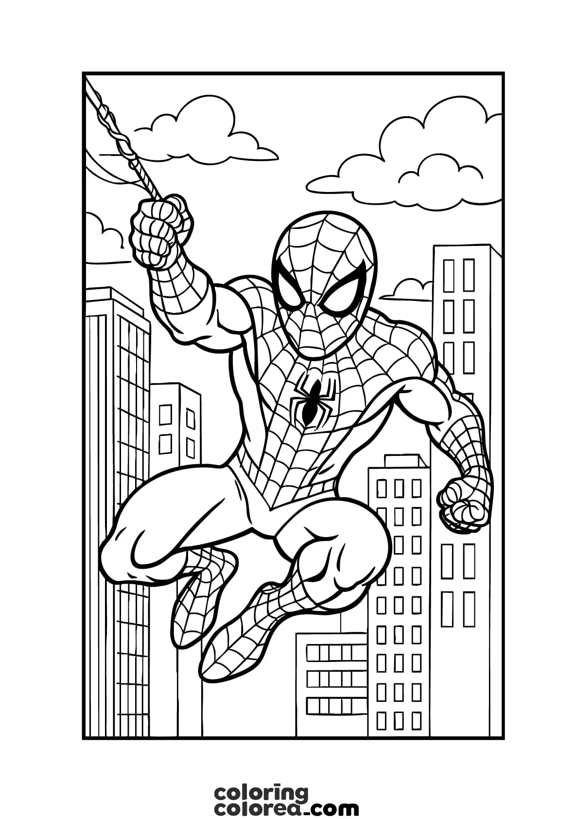 Dibujo de acción para colorear gratis del famoso superhéroe Spiderman