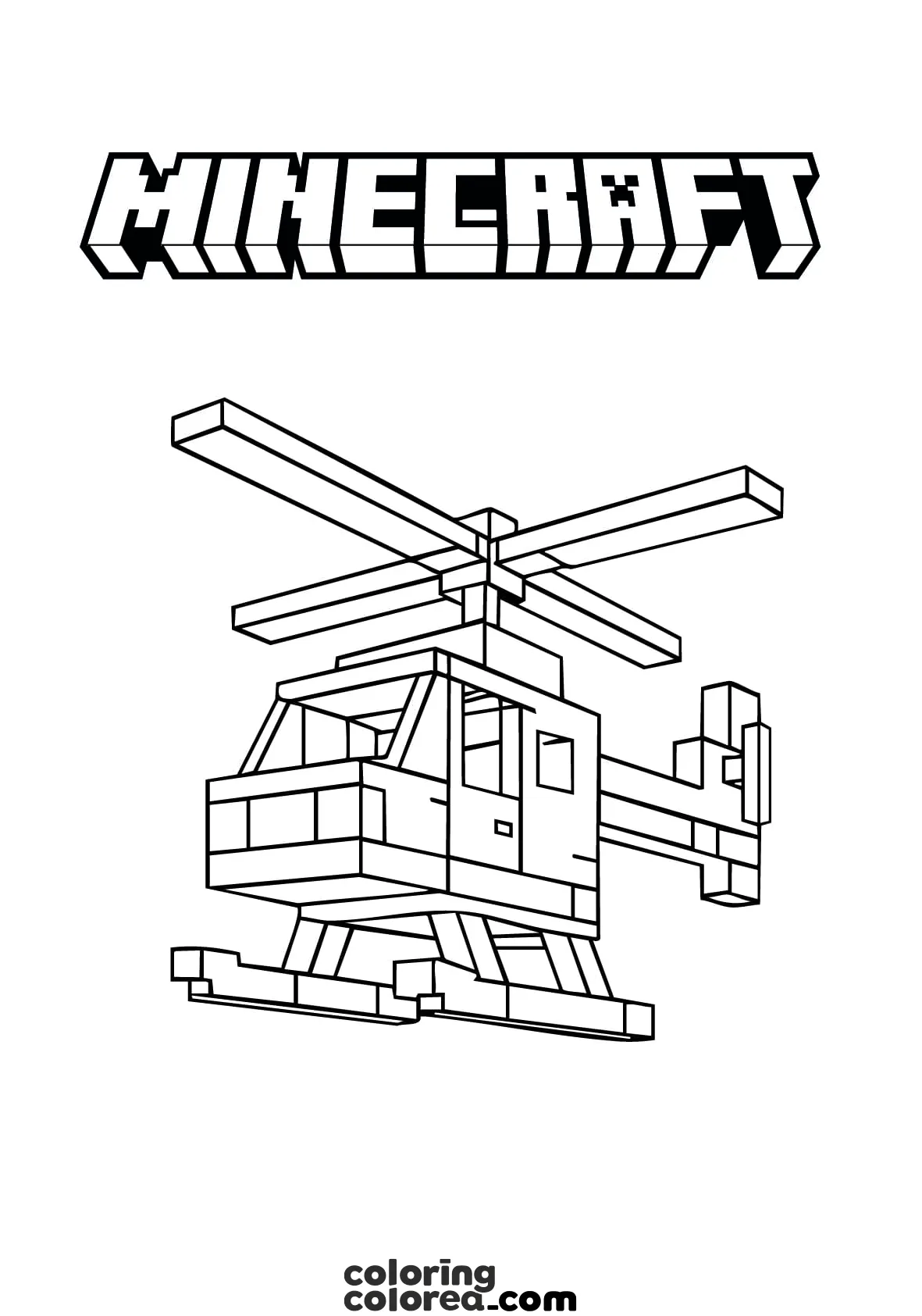 Dibujo para colorear de un helicóptero Minecraft