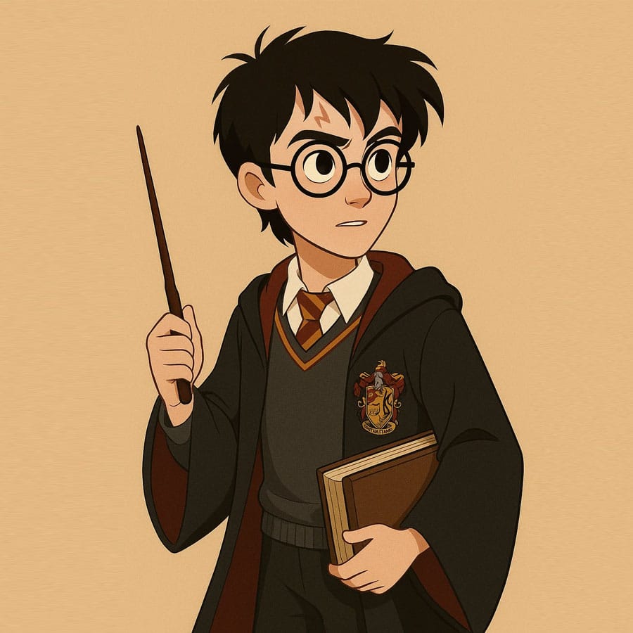 Ilustración de Harry Potter con su varita mágica