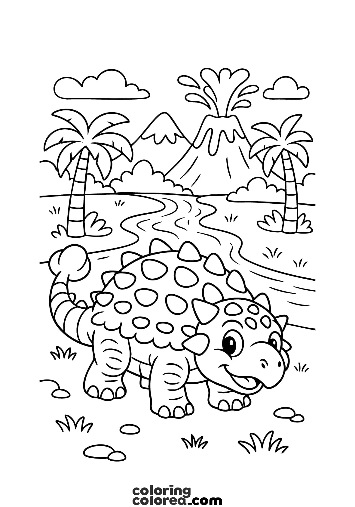 Dibujo para colorear gratis de un Dinosaurio de tipo Ankylosaurus bebé